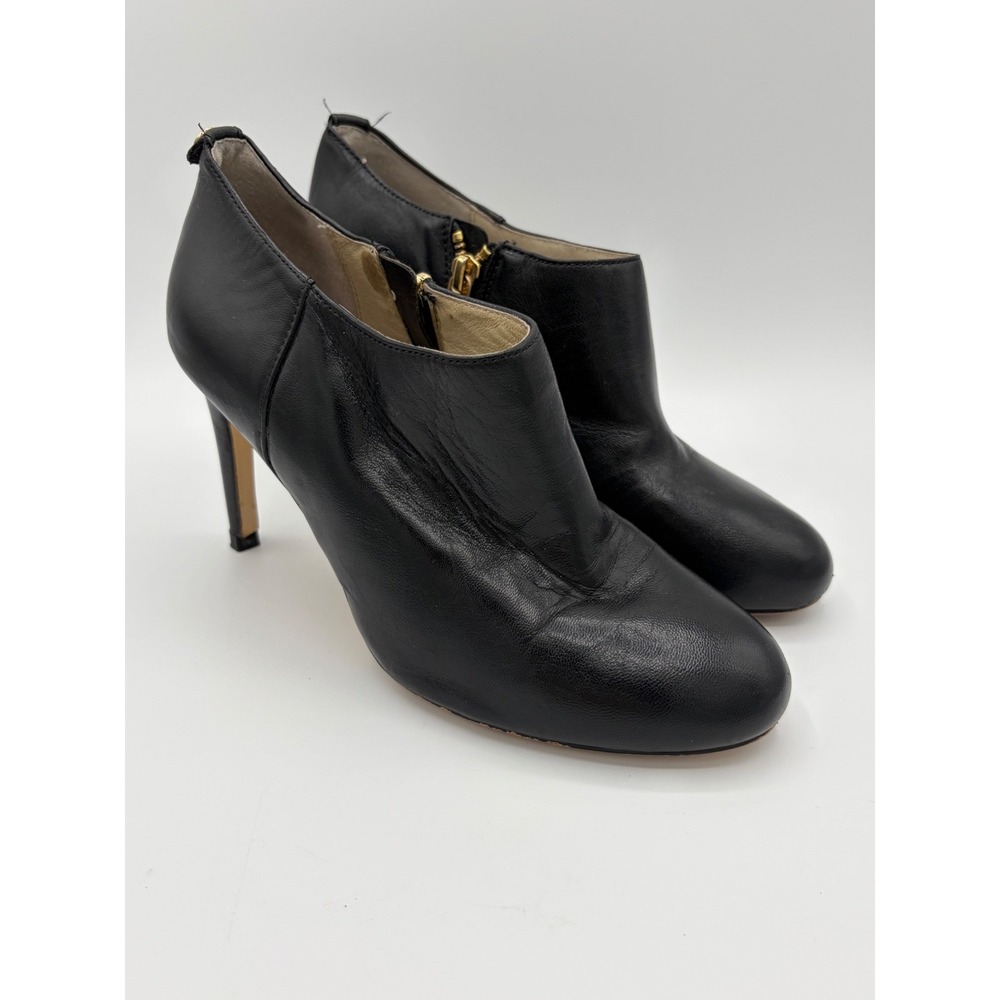 Michael Kors Black Leather Stiletto Ankle Booties Gold Zip Shooties 8M